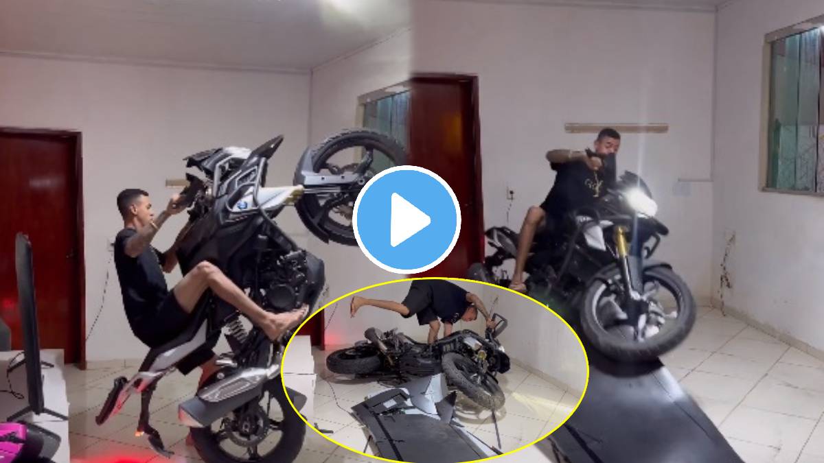 Man Performing Dangerous Bike Stunt In Room Shocking Stunt Video Goes Viral 5390