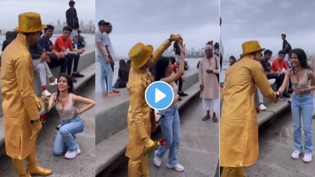 A girl surprise proposal at sunset, on the Marine Drive to golden boy video viral on social media