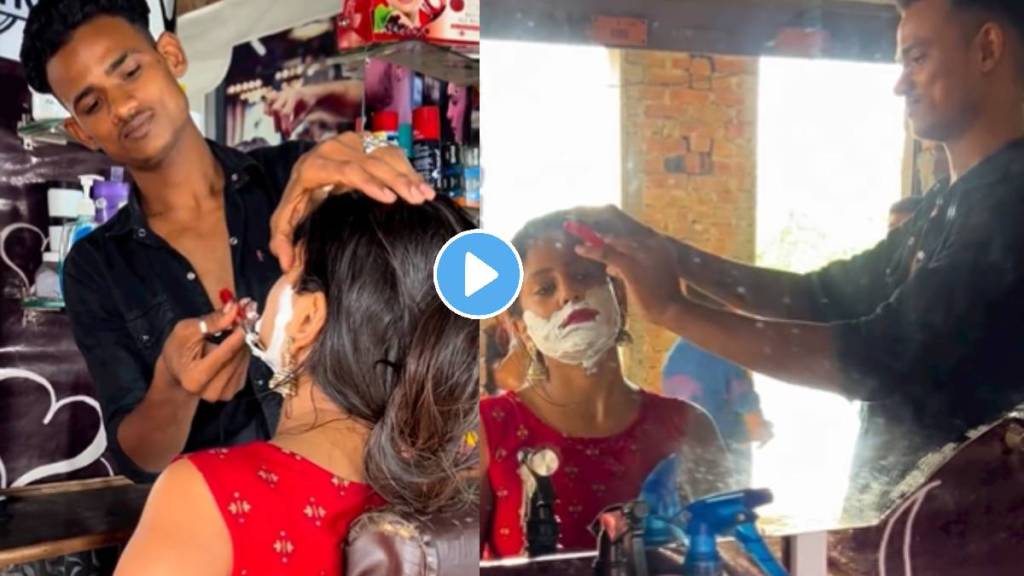 Girl shave in saloon video girl shaving with shaving cream blade video viral on social media