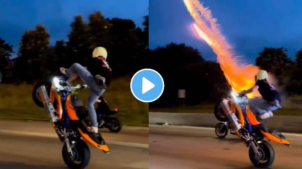 man stunt on bike with fireworks video viral