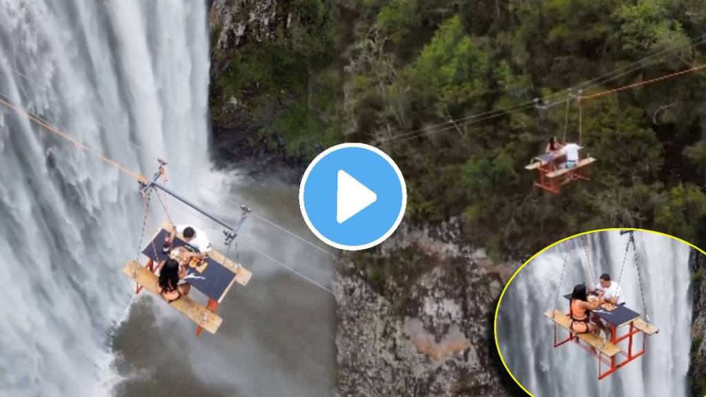 Table Dangling 295 Feet Over a Thundering Waterfall