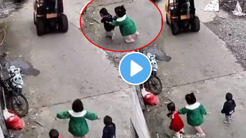 little girl saved her siblings saftey from bulldozer on the road getting prasie on social media