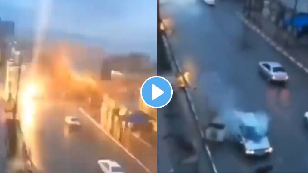 Lightning bolt strikes moving car and the entire town comes to the rescue viral video captures lightning striking family car video viral on social media