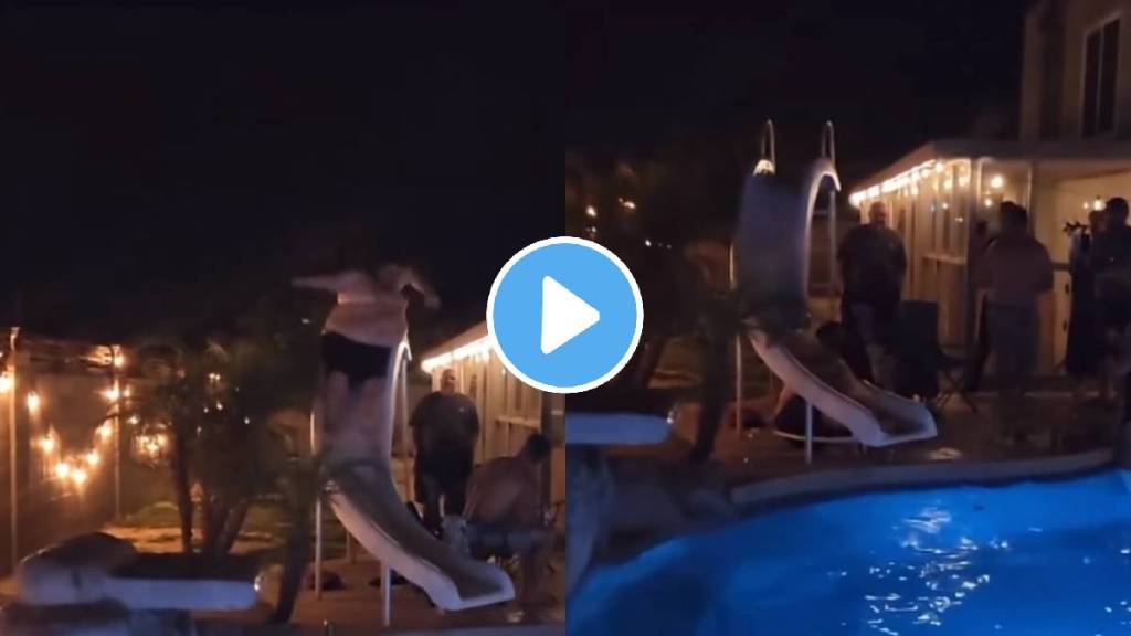 man wanted to bath in swimming pool water slide broken hilarious video viral