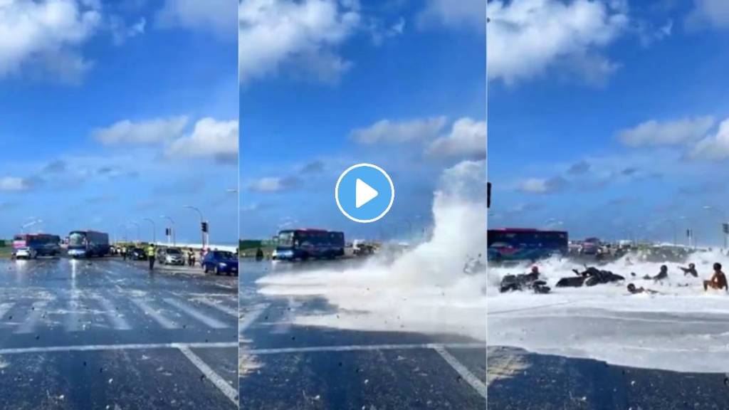 WATCH: Sudden High Tide Wave Sweeps Motorists Near Sinamale Bridge In Maldives