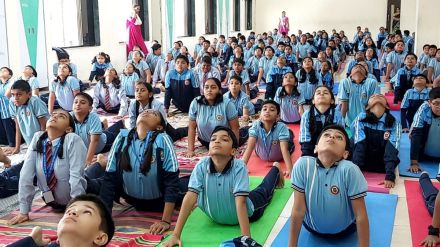 Surya Namaskar by students