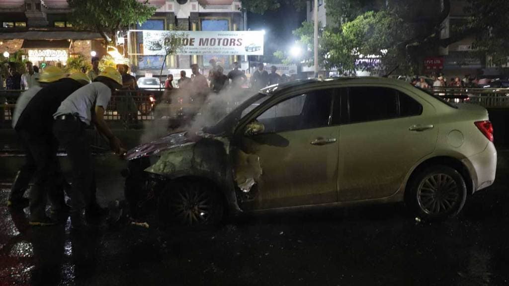 Car catches fire on highway