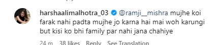 harshali malhotra reply trollers 1