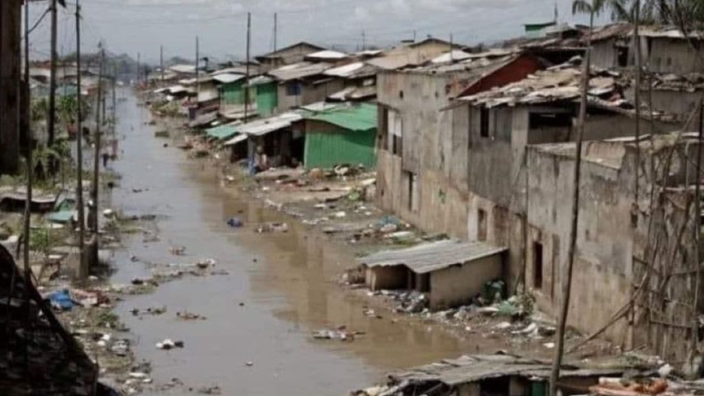 A face hidden in slums, bad roads and unsanitary places photo optical illusion