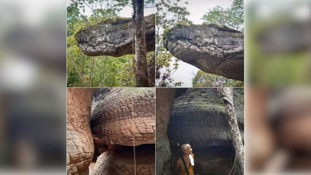 viral mysterious photos of a rock structure in thailand naga cave looks as a giant snake