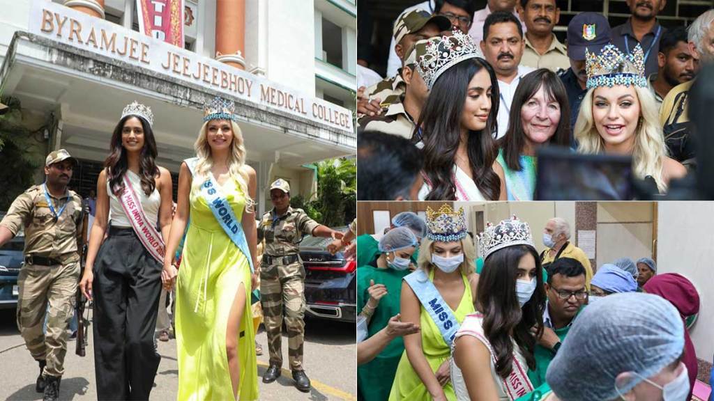 miss world karolina bielawska miss India sini shetty visit sassoon hospital