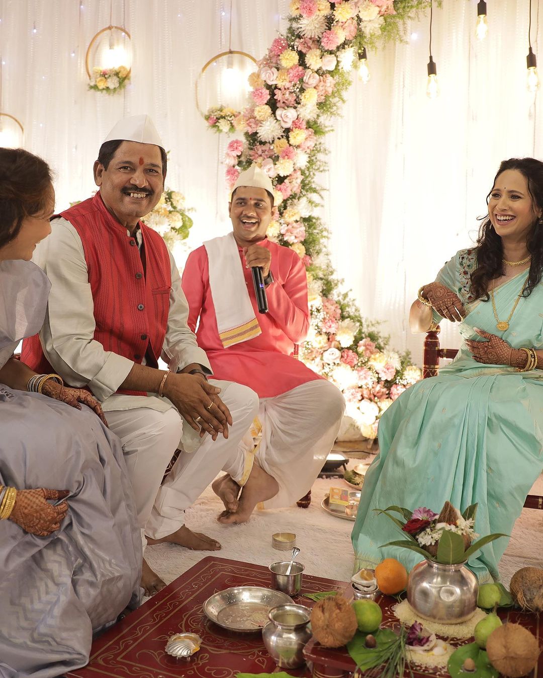 swanandi tikekar shared her mother in law and father in law photos from her engagement ceremony