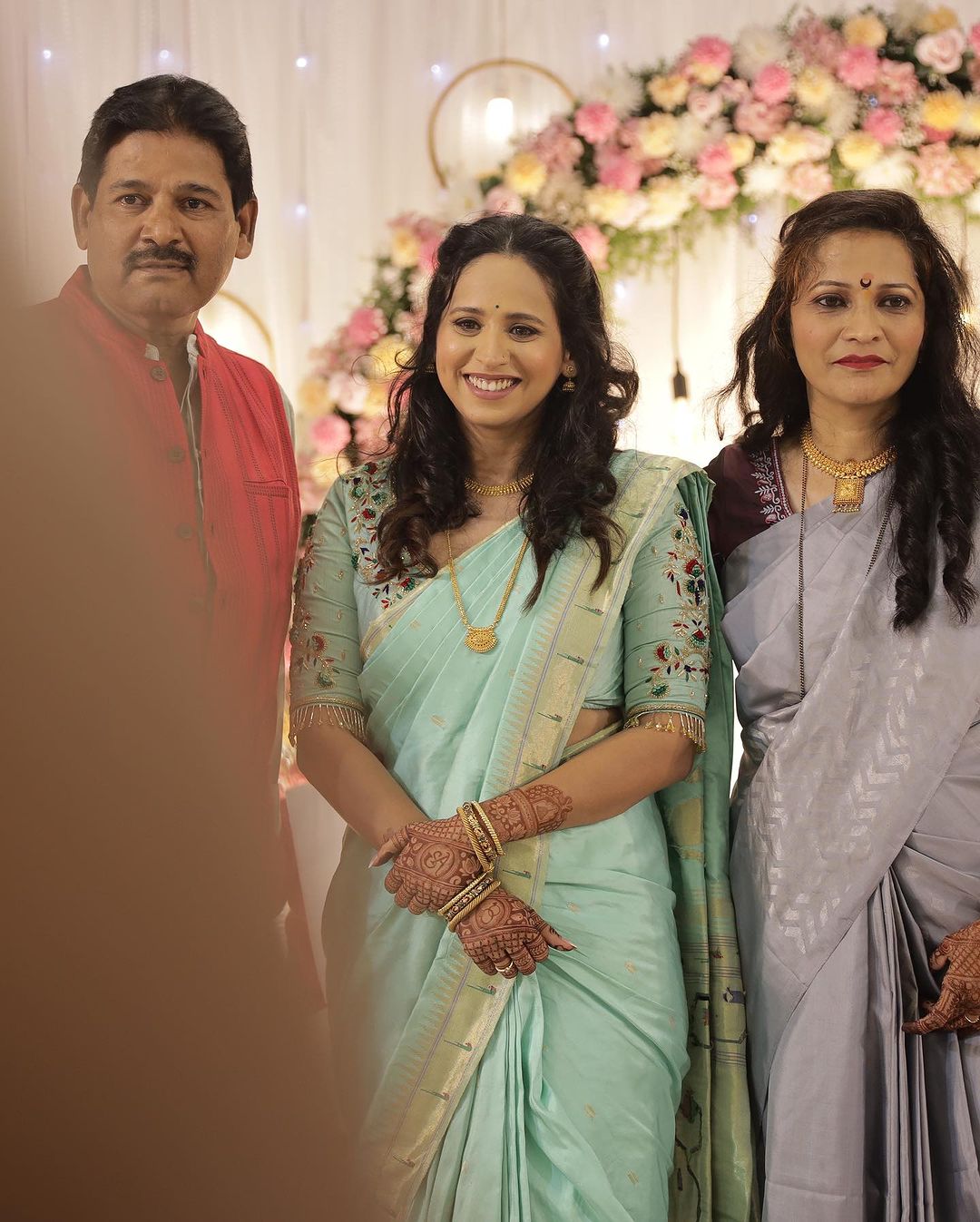 swanandi tikekar shared her mother in law and father in law photos from her engagement ceremony