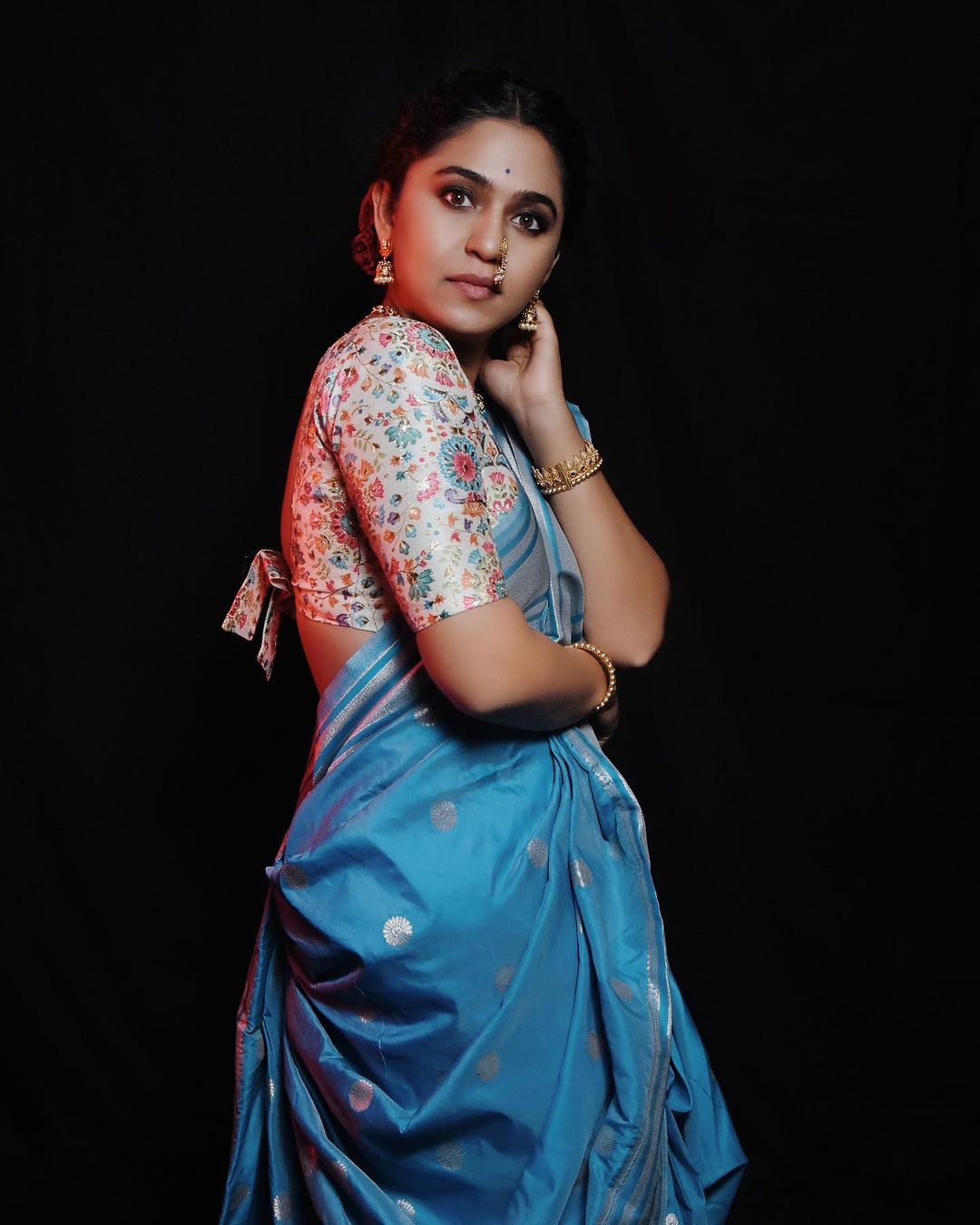 Mrunmayee Deshpande Rao Blue Saree