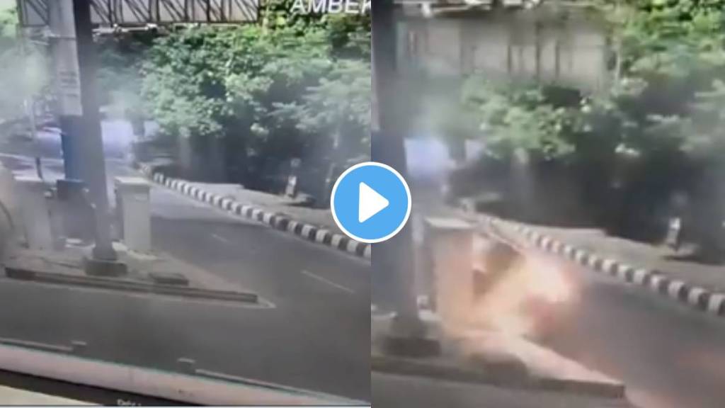 Video: Speeding car hits divider in Lucknow, 23-year-old driver killed video of the accident recorded on a CCTV camera viral