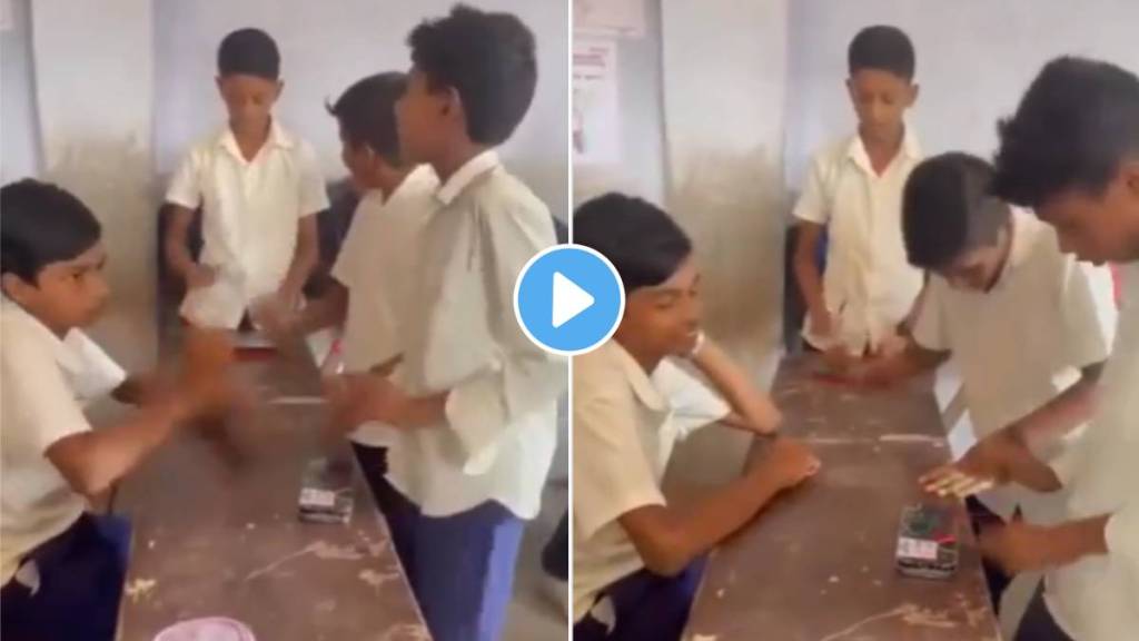 bihar school student drumming and played on bench in classroom