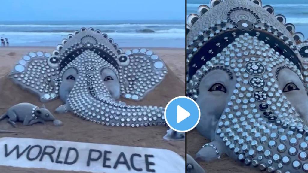 Lord Ganesha has been carved out of 1000 steel bowls at Puri Beach in Odisha