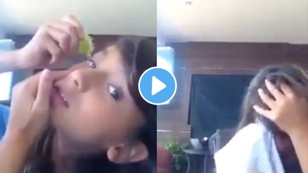 young girl squeeze lemon in the eye while making reel video viral on social media