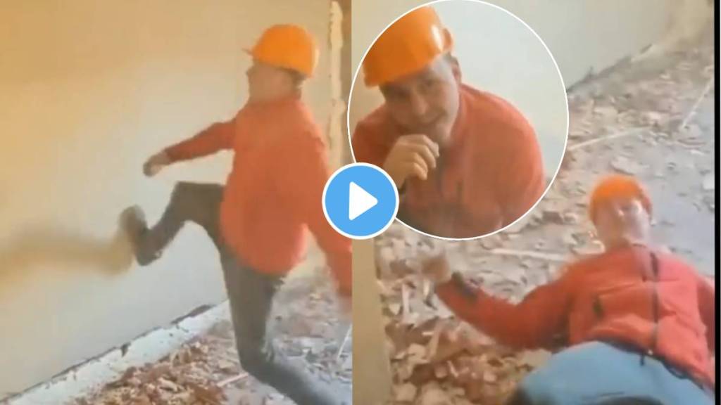 wall collapsed but a man safely come out shocking video viral on social media