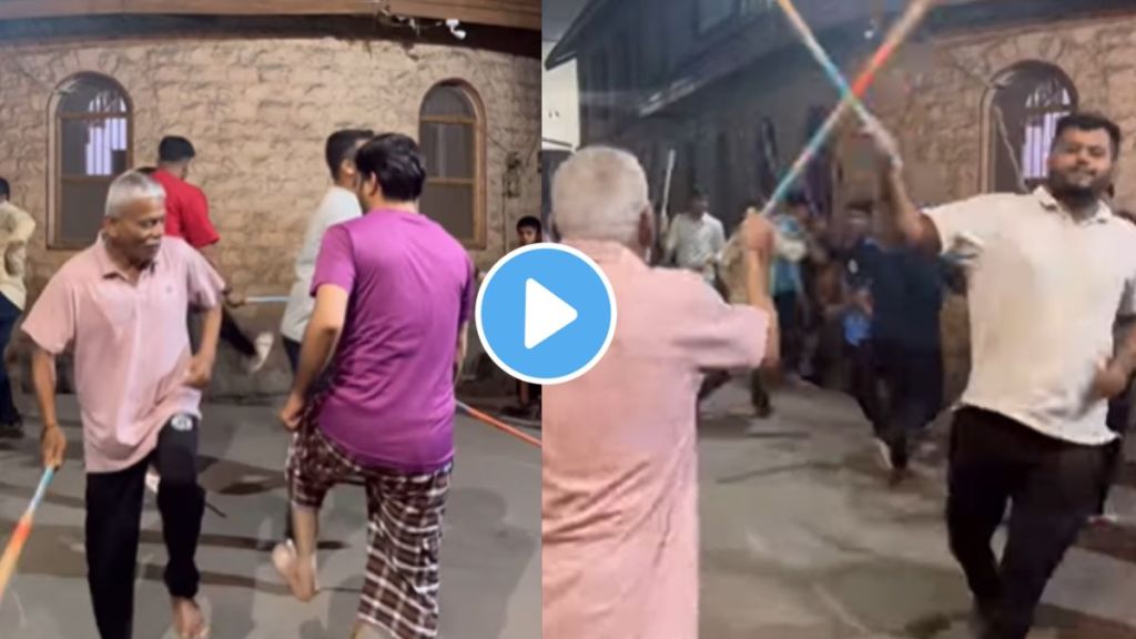 a old man in sangli passionately doing practice of lathi kathi for ganeshotsav ganesh festival 2023 video viral on social media