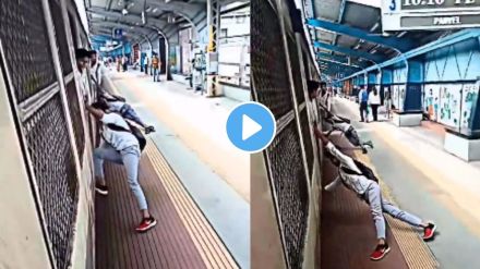 youths performed a scary stunt in a fast-moving train