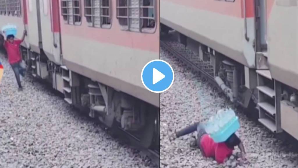 man fell down while trying to climb in running train accident shocking video viral