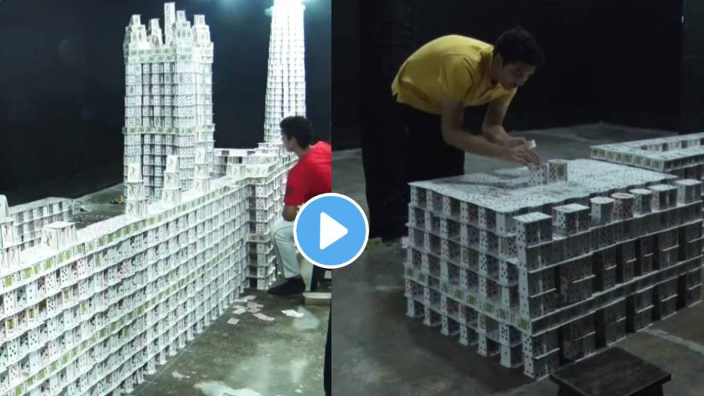 15 years old boy created lagest playing card structure and set guinness world record