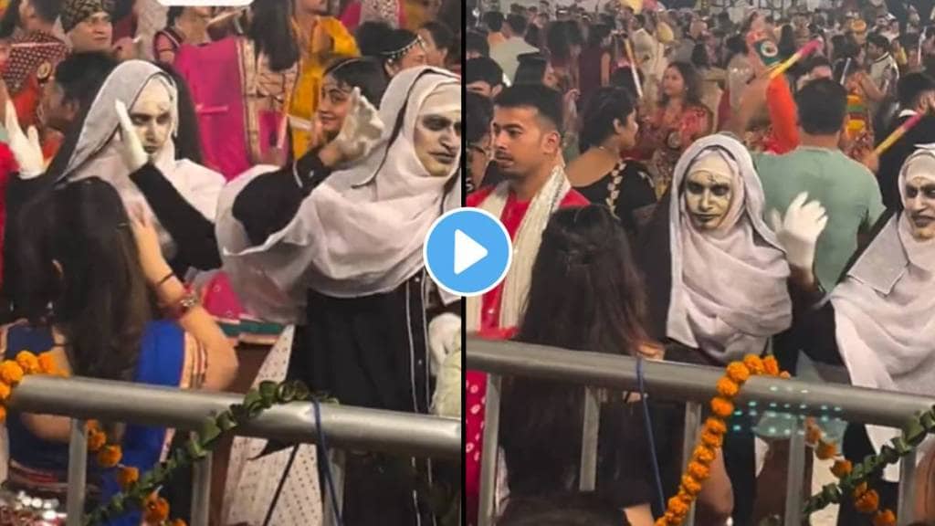 Halloween or Navratri Garba was performed by two persons dressed as The Nun