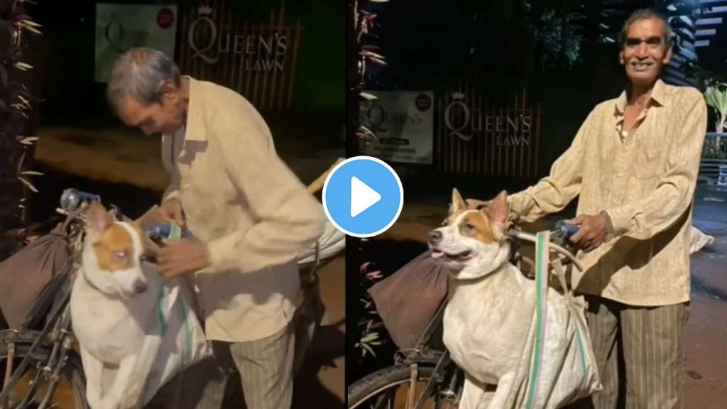 security guard and his pet riding on bicycle in mumbai