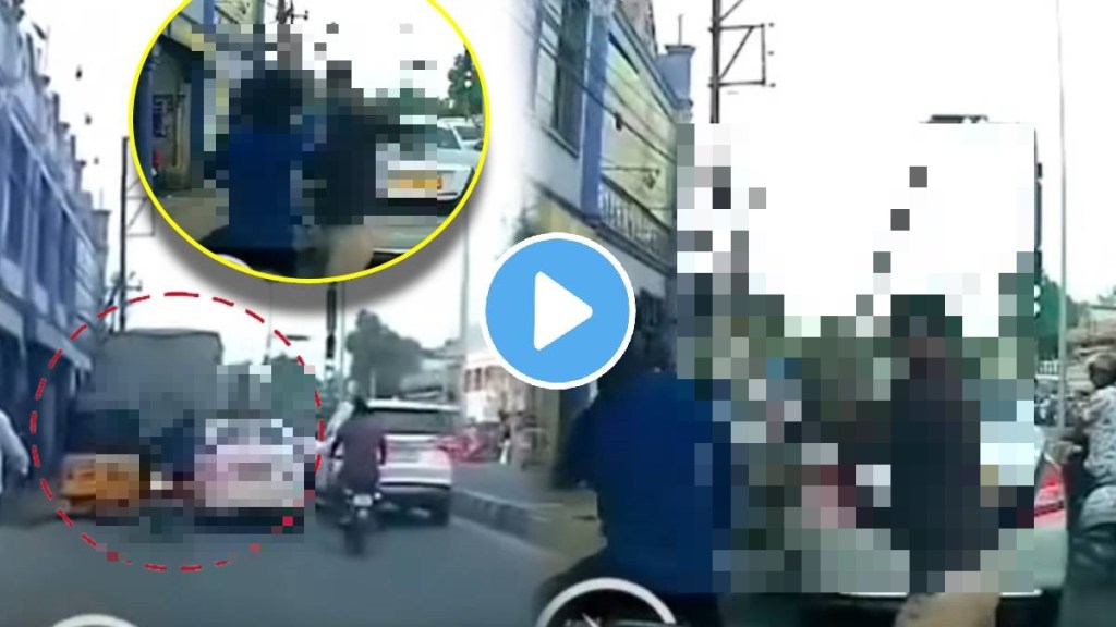 Telangana Road Rage Caught On Dashcam Biker Repeatedly Bangs Car Trunk Angry Driver Steps Out To Hit Man With Stick