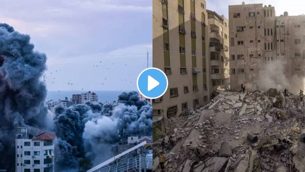 Israeli airstrike flattens a high-rise building in central Gaza City after Hamas