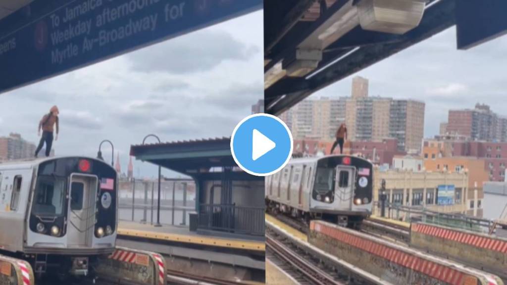 A boy climbed on the roof of a running train shocking stunt video viral