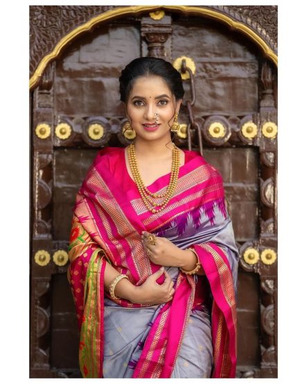 Sayali Sanjeev Grey Saree Navratri 2023