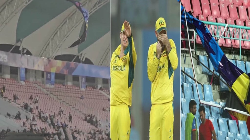 AUS vs SL: Storm hits Lucknow during Australia-Sri Lanka World Cup match spectators narrowly escape at Ekana Stadium