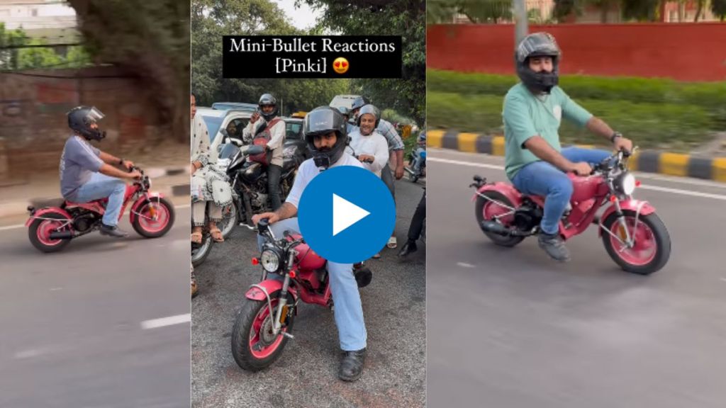 A young man Riding pink mini bullet