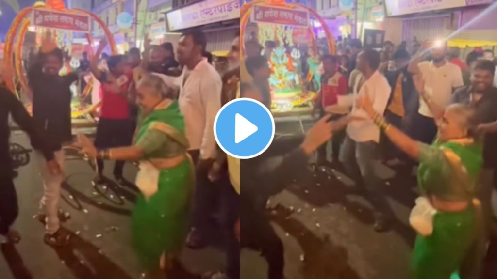 a old lady dance in ganeshotsav