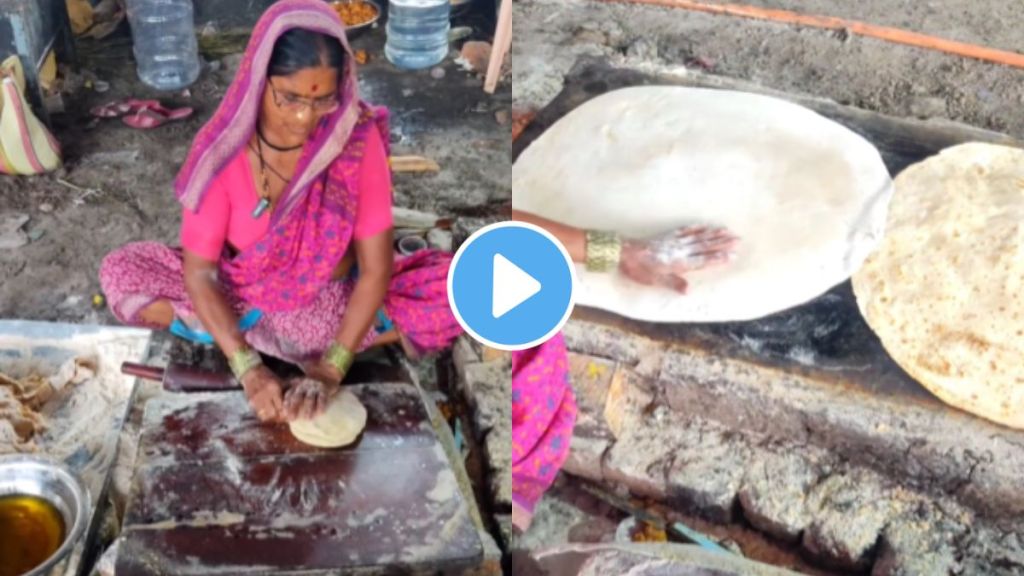 a old lady taught how to make big chapati