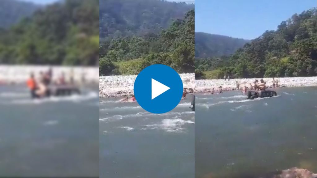 viral video Three men rescued after they drive SUV into fast flowing river