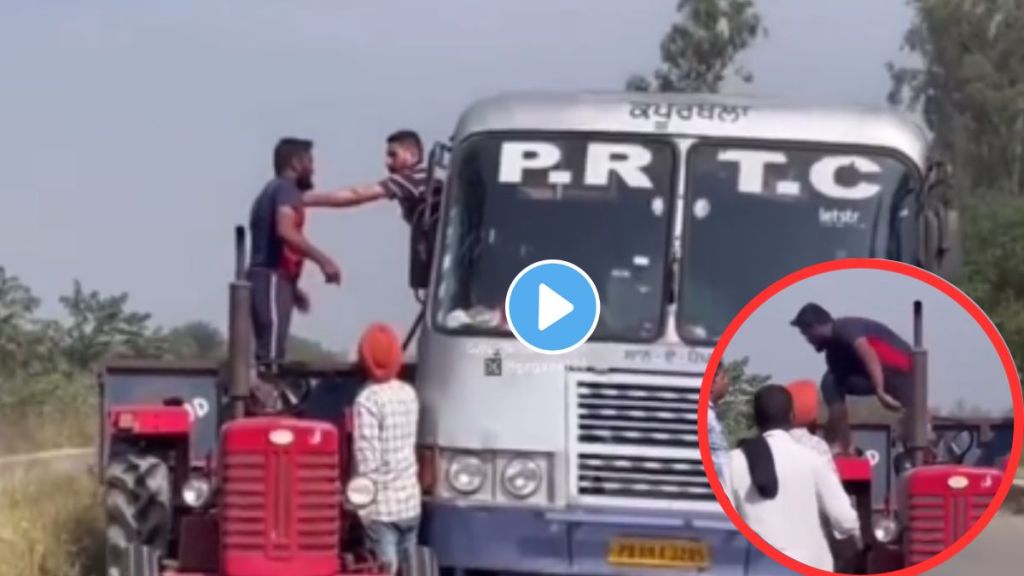 Argument between tractor and bus driver