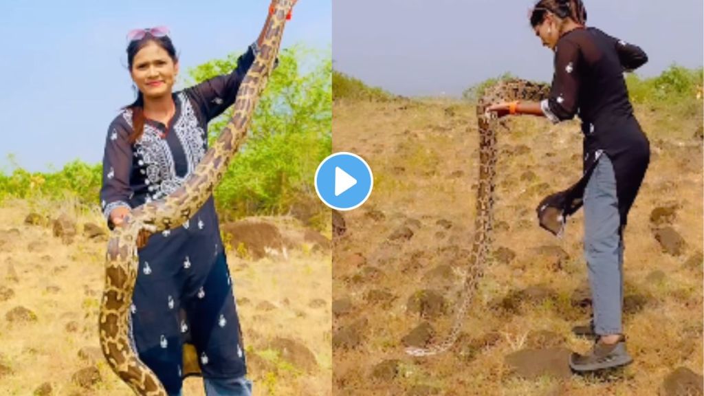 The woman caught the python