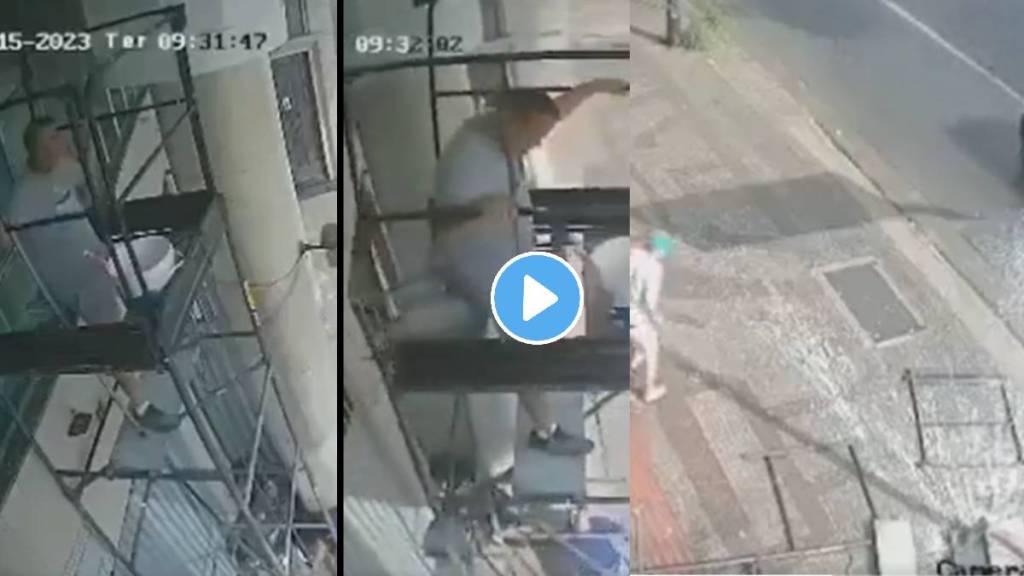 Man fell down while paint his house shocking video viral on social media