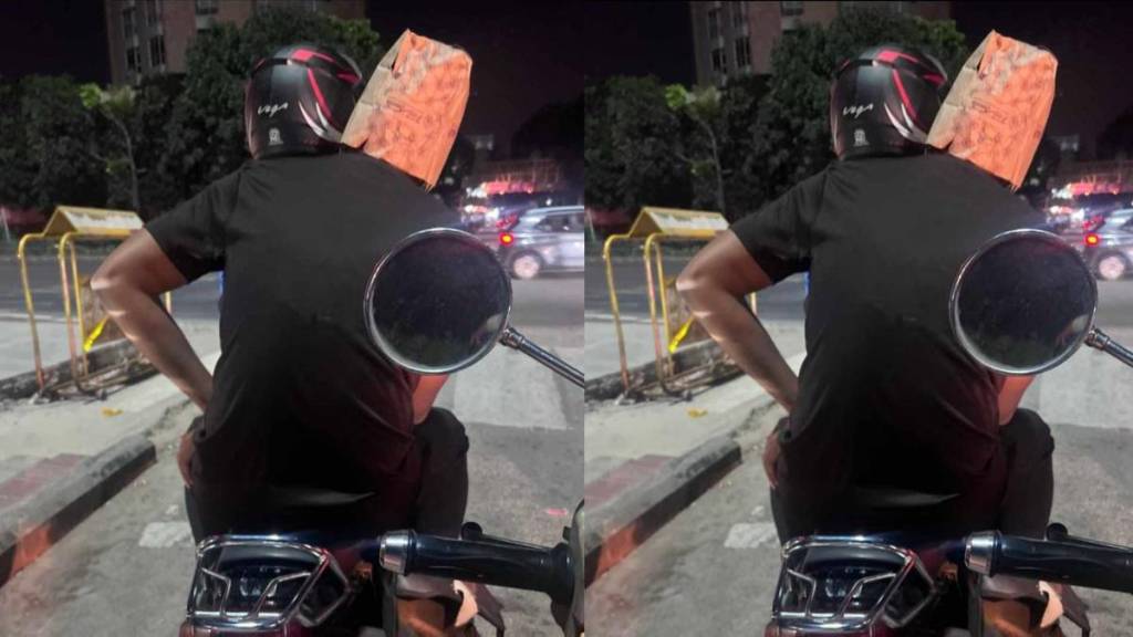 Man Wearing Paper Bag As A Helmet To Save Traffic Police Fine