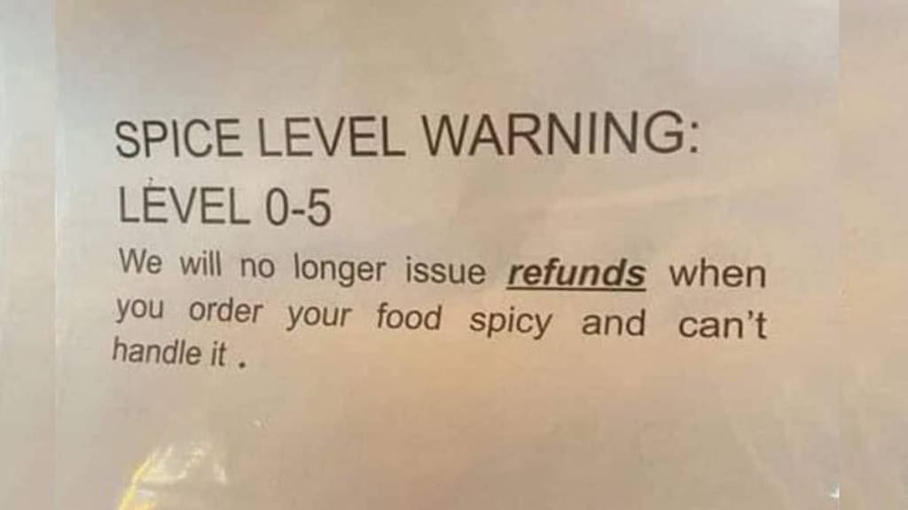 A special notice has been issued by the hotel for those who do not eat Spicy food