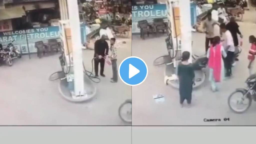 woman hit a man on petrol pump with her scooty funny accident video viral