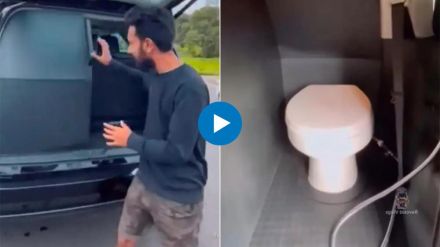 toilet seat in car indian man install toilet in car