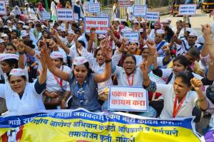 thane district, health contract employees, Strike