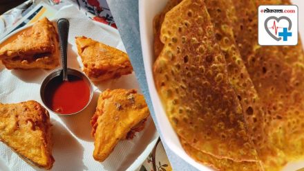 bread pakora and besan dhirde