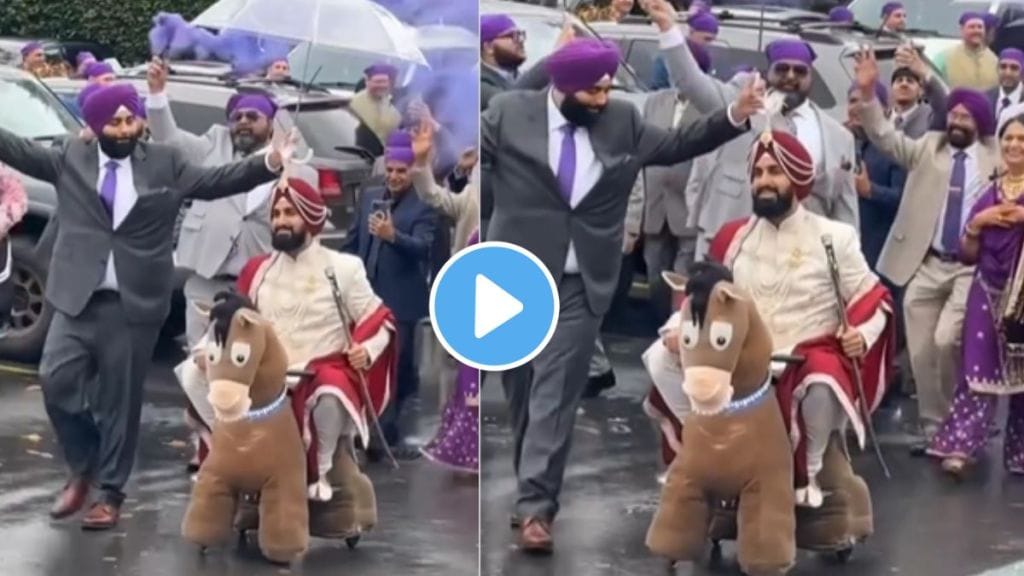 a groom enter in baraat on horse toy