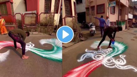 a young boy in kolhapur draw a amazing rangoli design