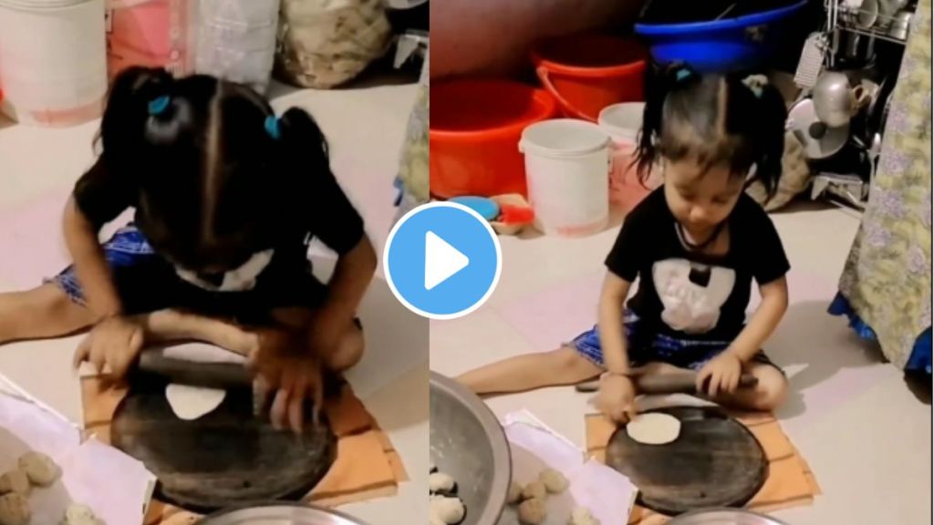 a kid making roti